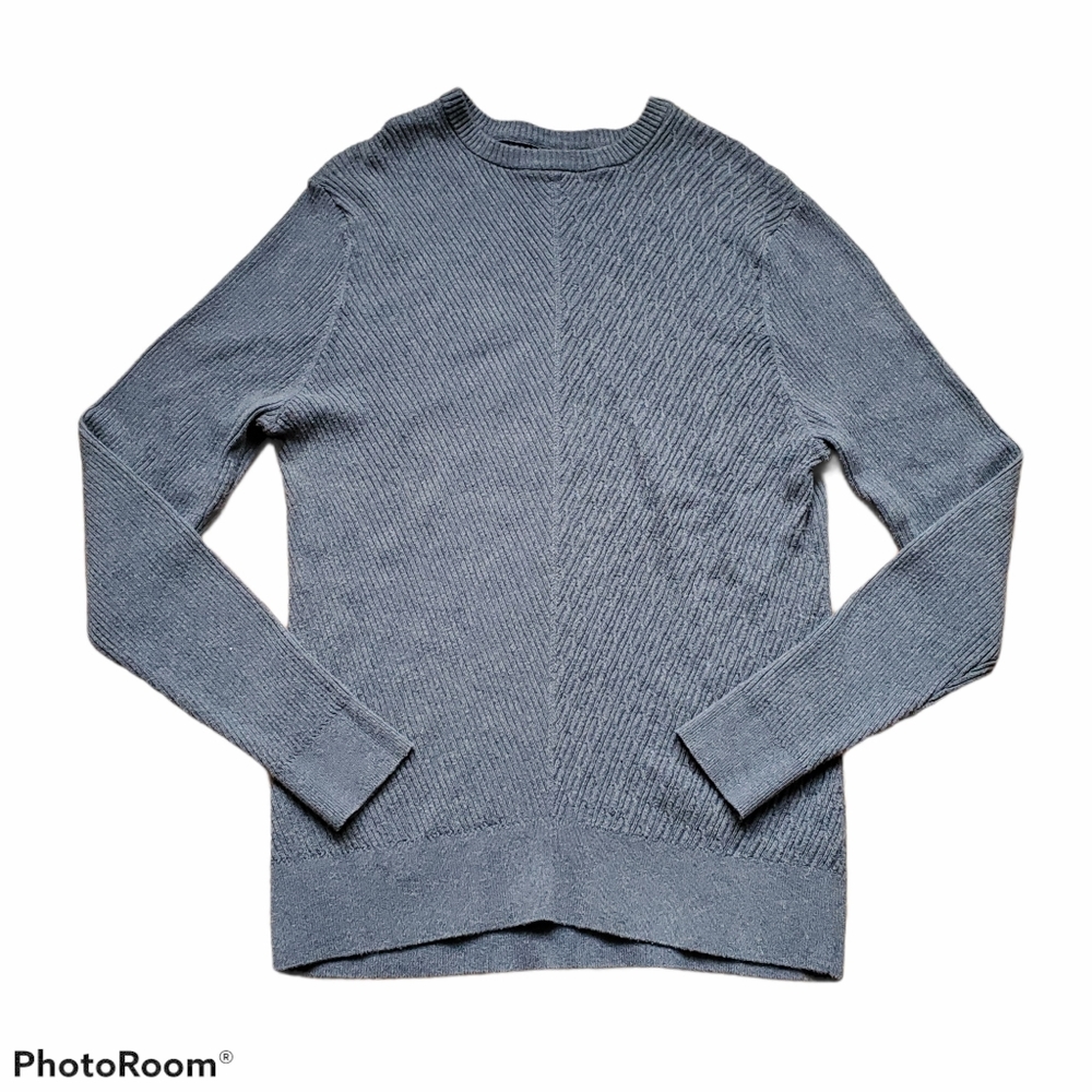 Zara Man Textured Ribbed Sweater Linen Blend Navy Blue Size Large